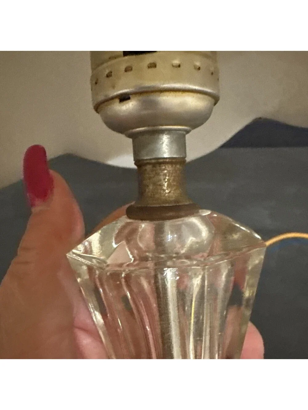 Vintage Art Deco Style Glass Lamp With Scalloped Shade 13” H By 10” W